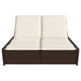 vidaXL Ligbed 2-persoons met kussens poly rattan bruin