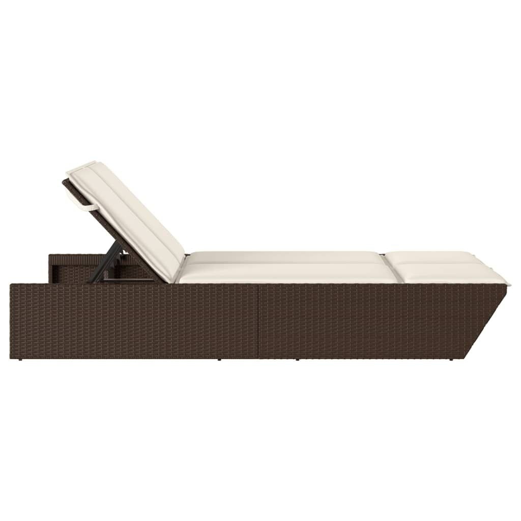 vidaXL Ligbed 2-persoons met kussens poly rattan bruin