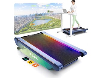 UREVO Cyberpad for Home, Walking Pad zelfkantelbaar, borstelloos, blauw, compleet loopvlak
