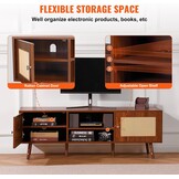 VEVOR Rattan TV Stand for 65 Inch TV, Mid Century Bohemian Modern TV Bench, TV Console with Built-in Plug and USB Ports, Adjustable Shelves for Living Room, Multimedia Room, Walnut