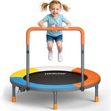 Trampoline voor kinderen, Ø 91 cm, minitrampoline met verstelbare handgreep, kindertrampoline max. 68 kg, fitness trampoline voor binnen en buiten, tuintrampoline voor peuters, jongens, meisjes vanaf