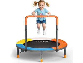 Trampoline voor kinderen, Ø 91 cm, minitrampoline met verstelbare handgreep, kindertrampoline max. 68 kg, fitness trampoline voor binnen en buiten, tuintrampoline voor peuters, jongens, meisjes vanaf