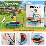 Trampoline voor kinderen, Ø 91 cm, minitrampoline met verstelbare handgreep, kindertrampoline max. 68 kg, fitness trampoline voor binnen en buiten, tuintrampoline voor peuters, jongens, meisjes vanaf