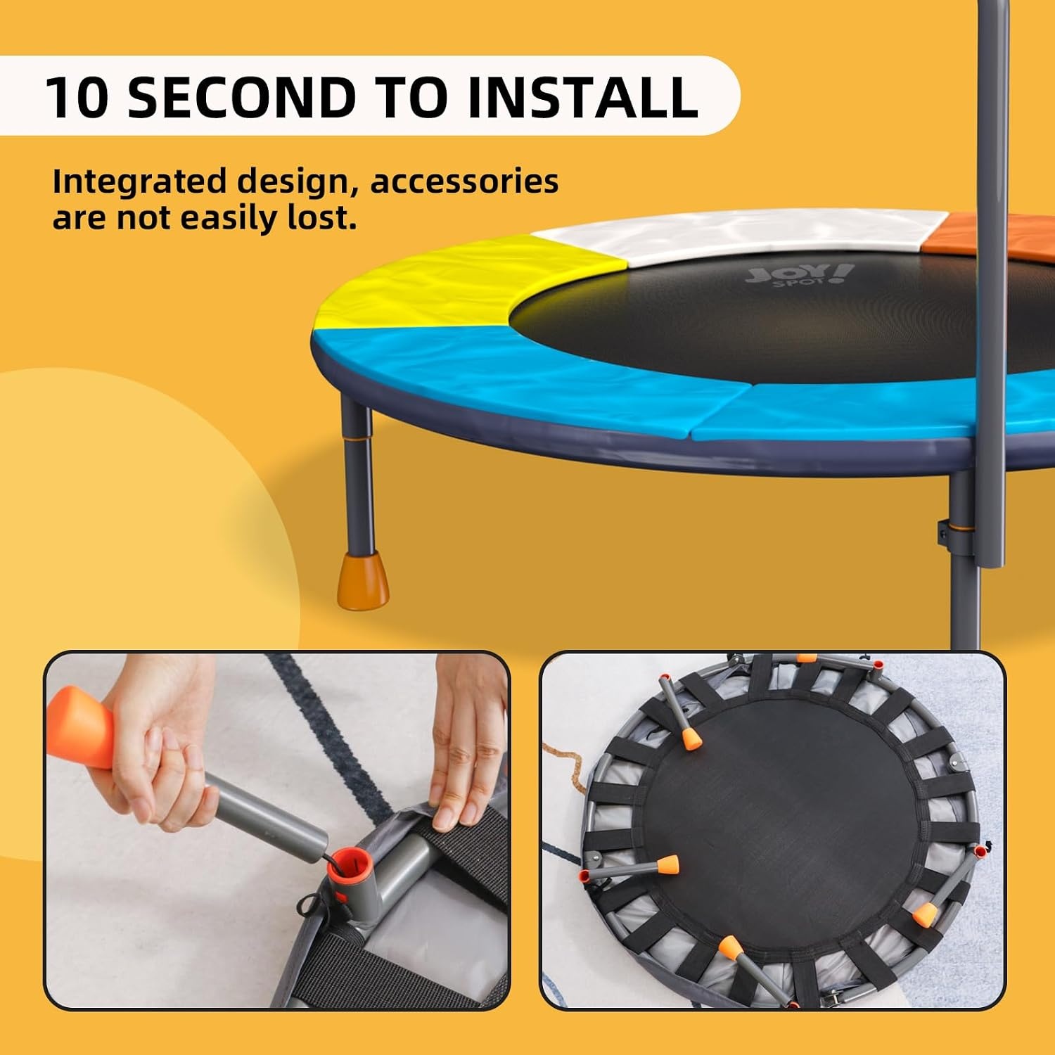 Trampoline voor kinderen, Ø 91 cm, minitrampoline met verstelbare handgreep, kindertrampoline max. 68 kg, fitness trampoline voor binnen en buiten, tuintrampoline voor peuters, jongens, meisjes vanaf