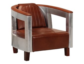 Bruine Echt Lederen Fauteuil Luchtvaartstijl - 35% Korting
