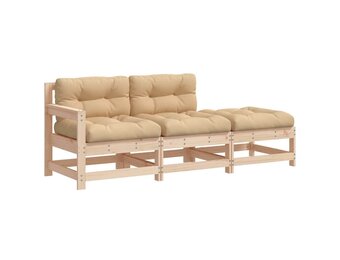 vidaXL Loungeset 3-delig Massief Hout met Kussens - 35% Korting