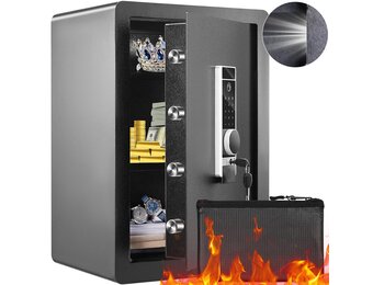 Kluis Zwart 400x330x600mm - Elektronische Safe met Vingerafdruk & Pincode - 55% Korting