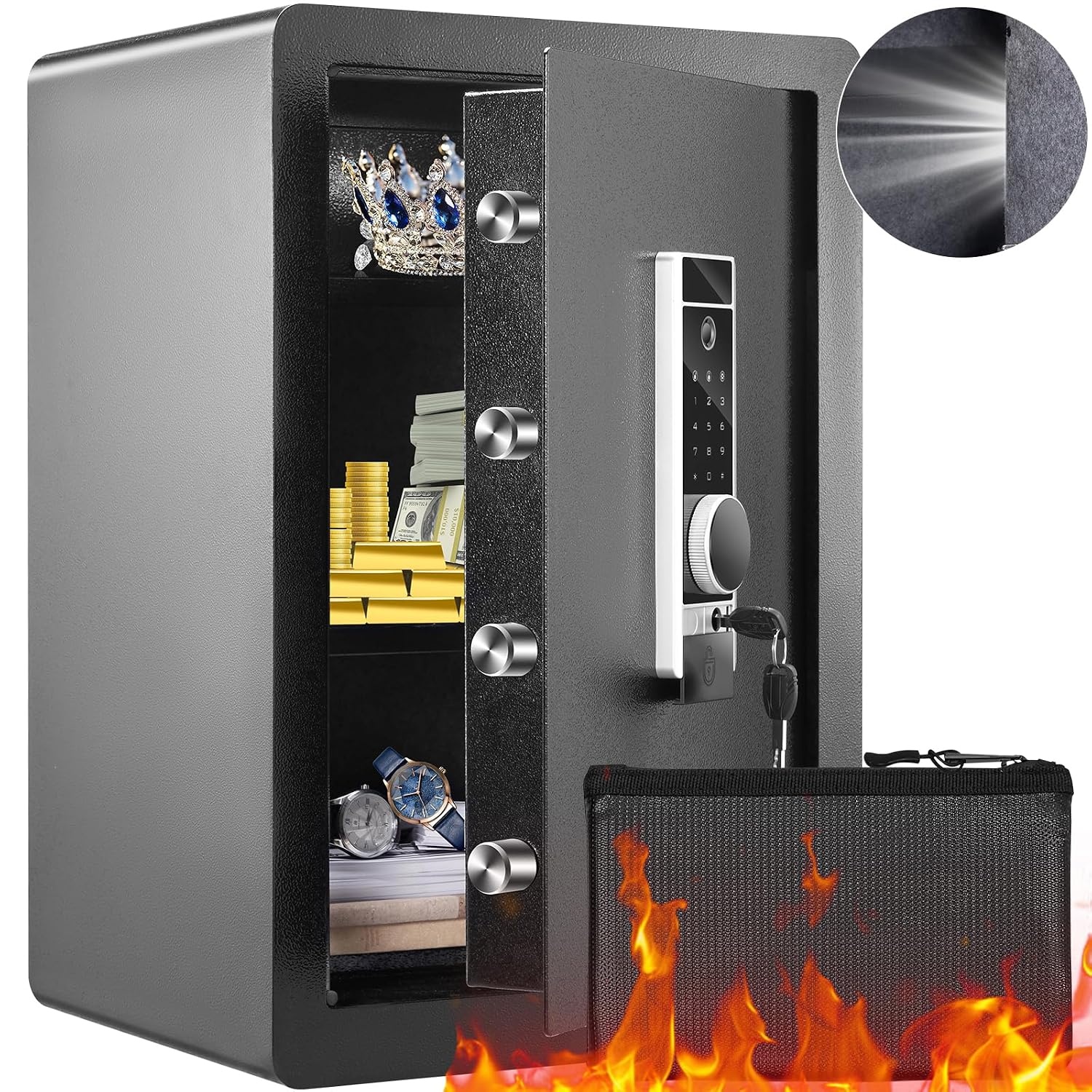 Kluis Zwart 400x330x600mm - Elektronische Safe met Vingerafdruk & Pincode - 55% Korting
