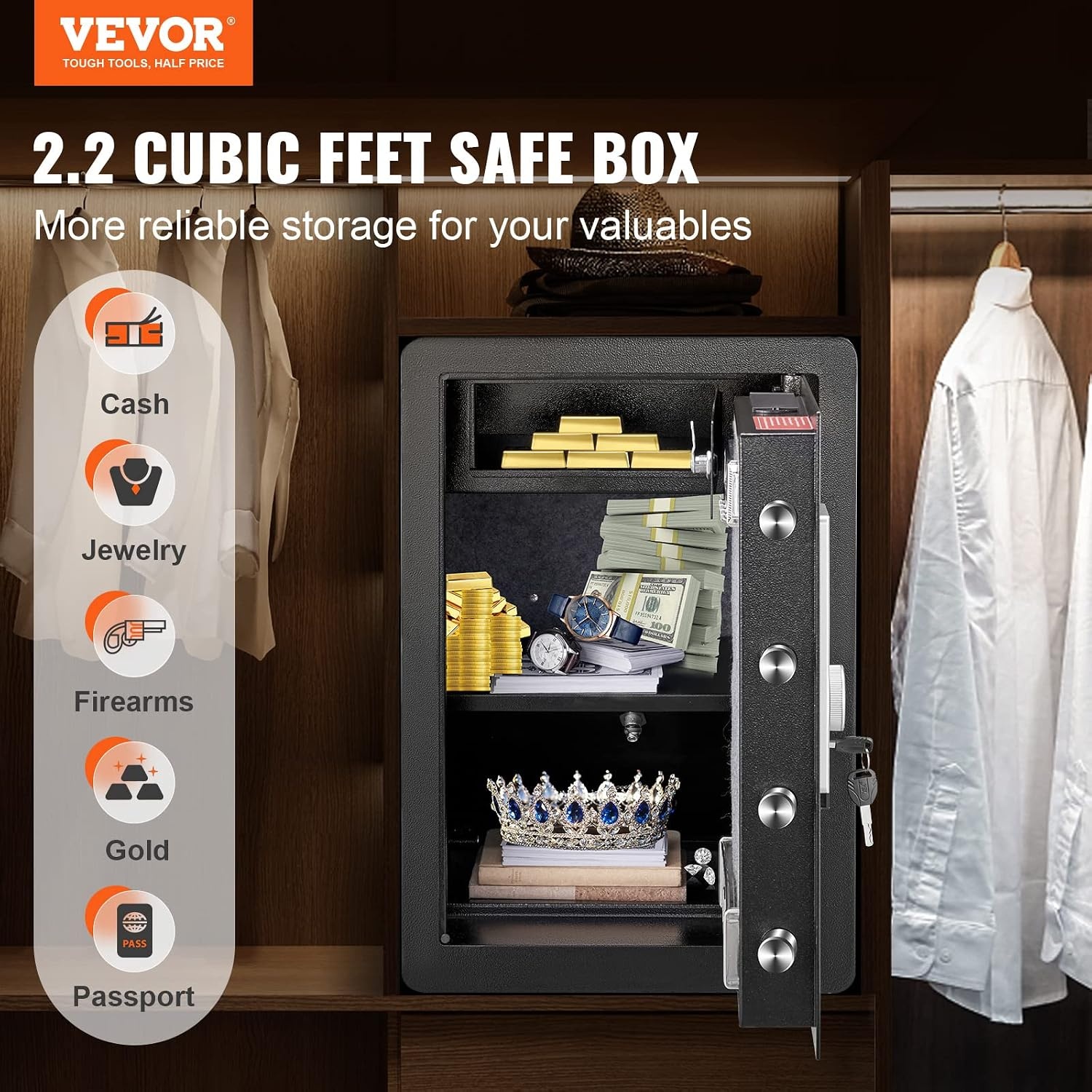 Kluis Zwart 400x330x600mm - Elektronische Safe met Vingerafdruk & Pincode - 55% Korting