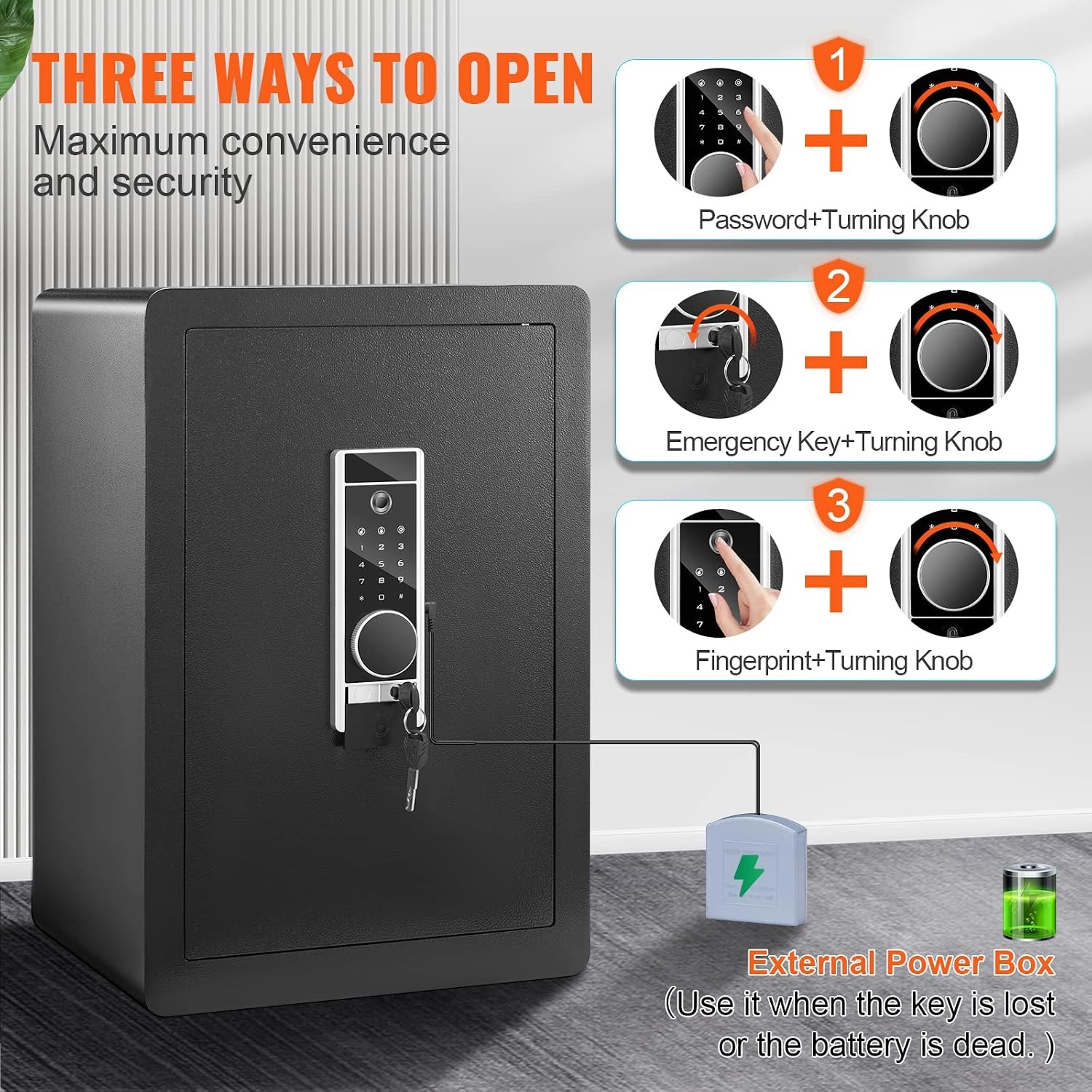 Kluis Zwart 400x330x600mm - Elektronische Safe met Vingerafdruk & Pincode - 55% Korting