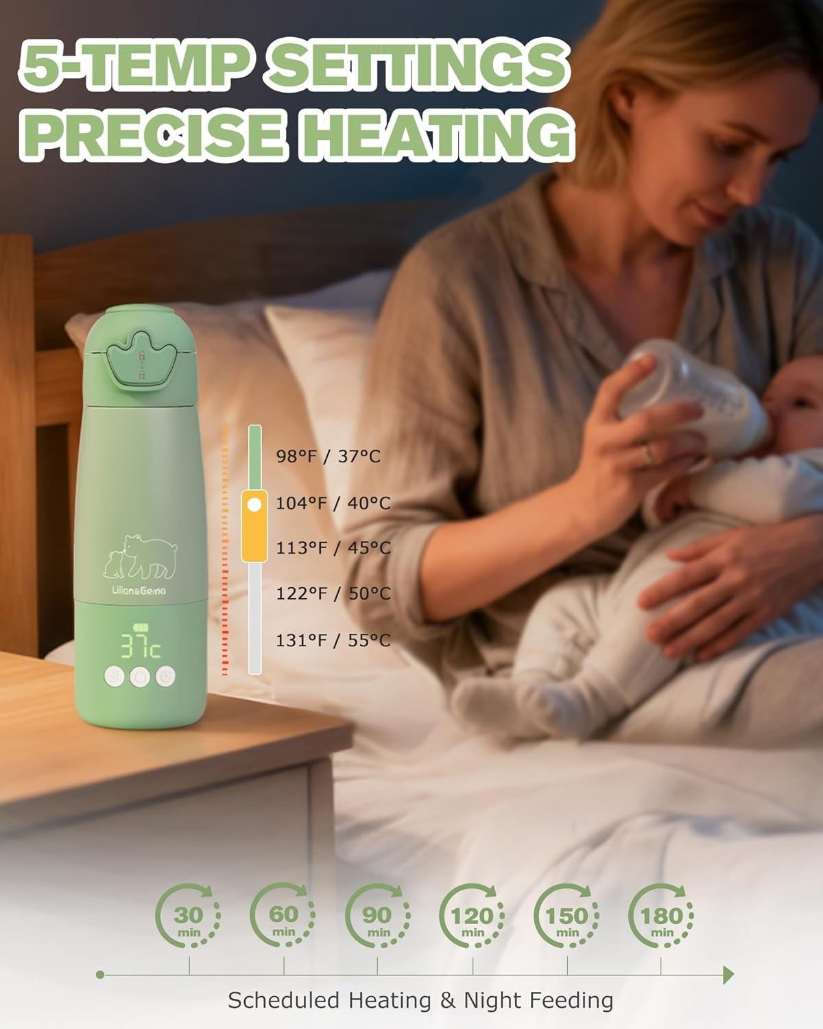 Draagbare Flessenwarmer Baby - 350ml - Snel Opwarmen - 11400mAh - Groen - 34% Korting