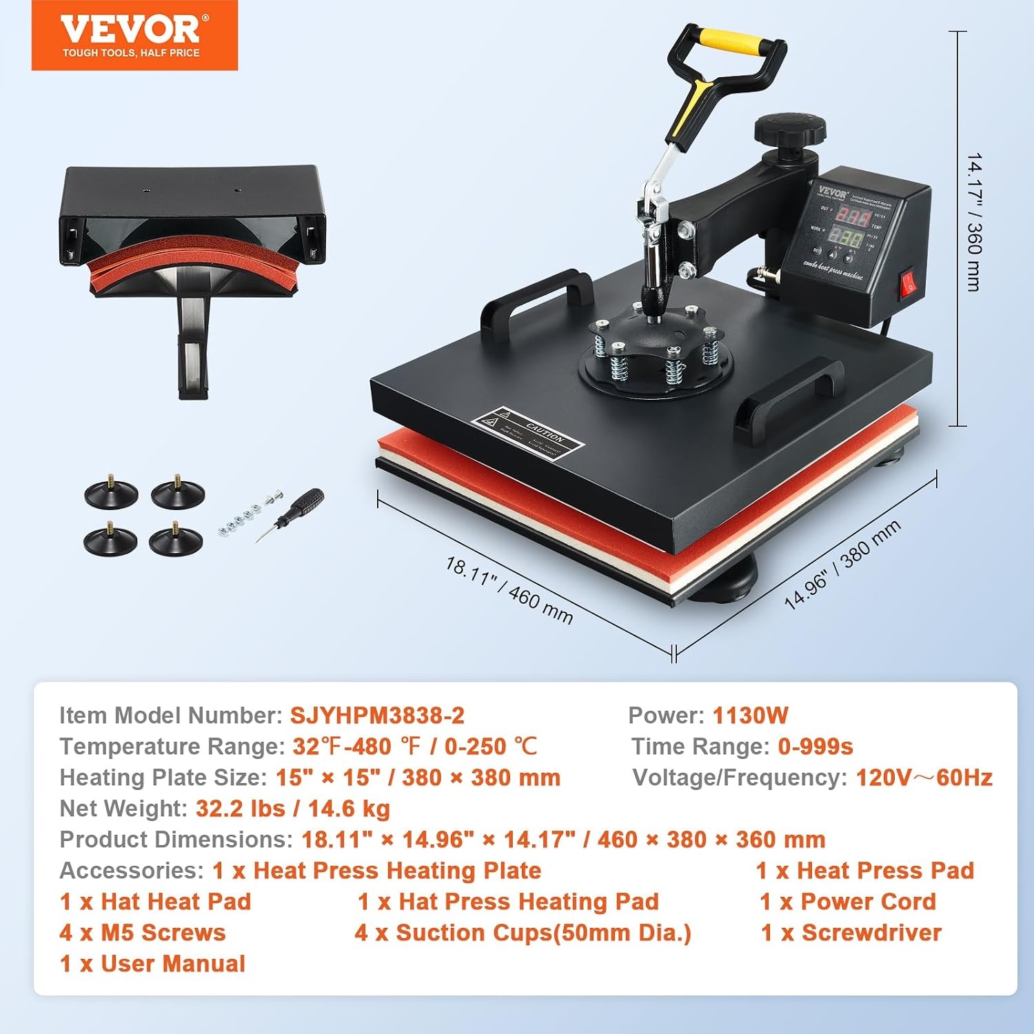8-in-1 Warmtepersmachine met 35% Korting | T-shirts, Petten & meer | 38x38 cm