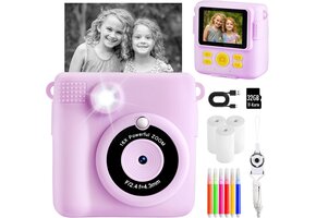 Kindercamera met Printer - Instant & Digitaal, 1080p, 32GB TF-kaart, 40% Korting