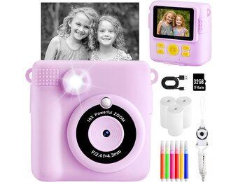 Kindercamera met Printer - Direct Print & Kleurenfoto's - 1080p HD, 32GB Kaart - 34% Korting