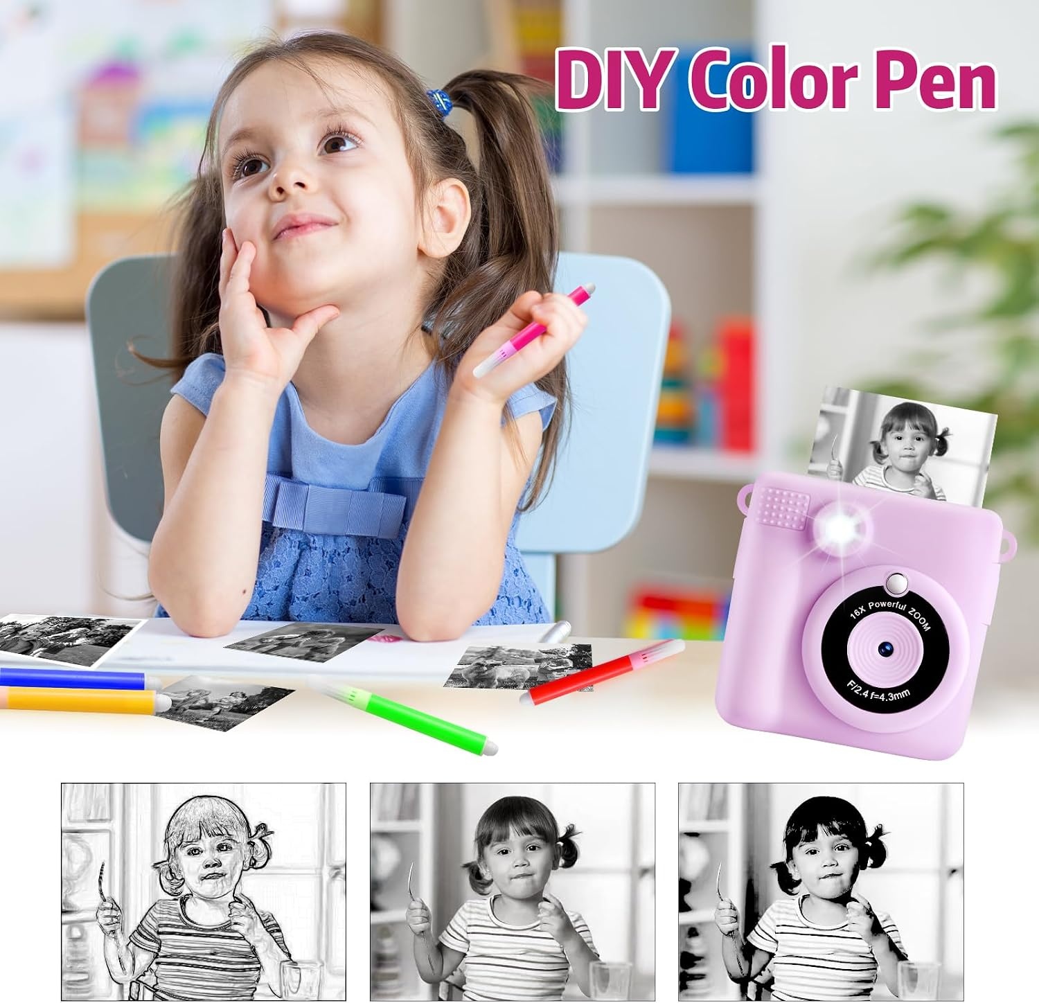 Kindercamera met Printer - Direct Print & Kleurenfoto's - 1080p HD, 32GB Kaart - 34% Korting