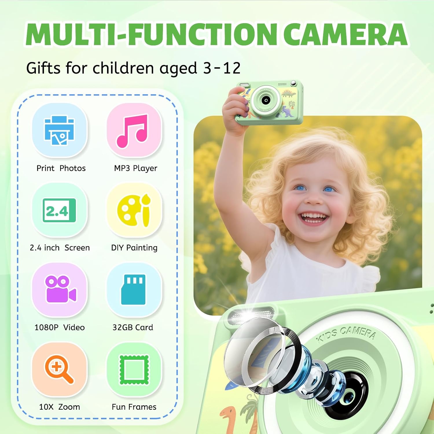 Direct Print Kindercamera Tintenvrij - 1080p, 32GB, 5 Rollen Papier - 33% Korting