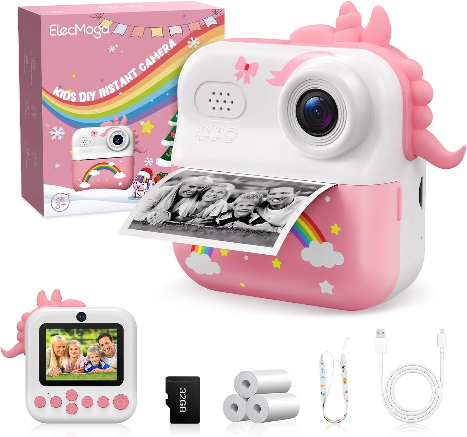 Roze Digitale Instant Camera voor Kinderen - 48MP, 1080p Video, 58% Korting