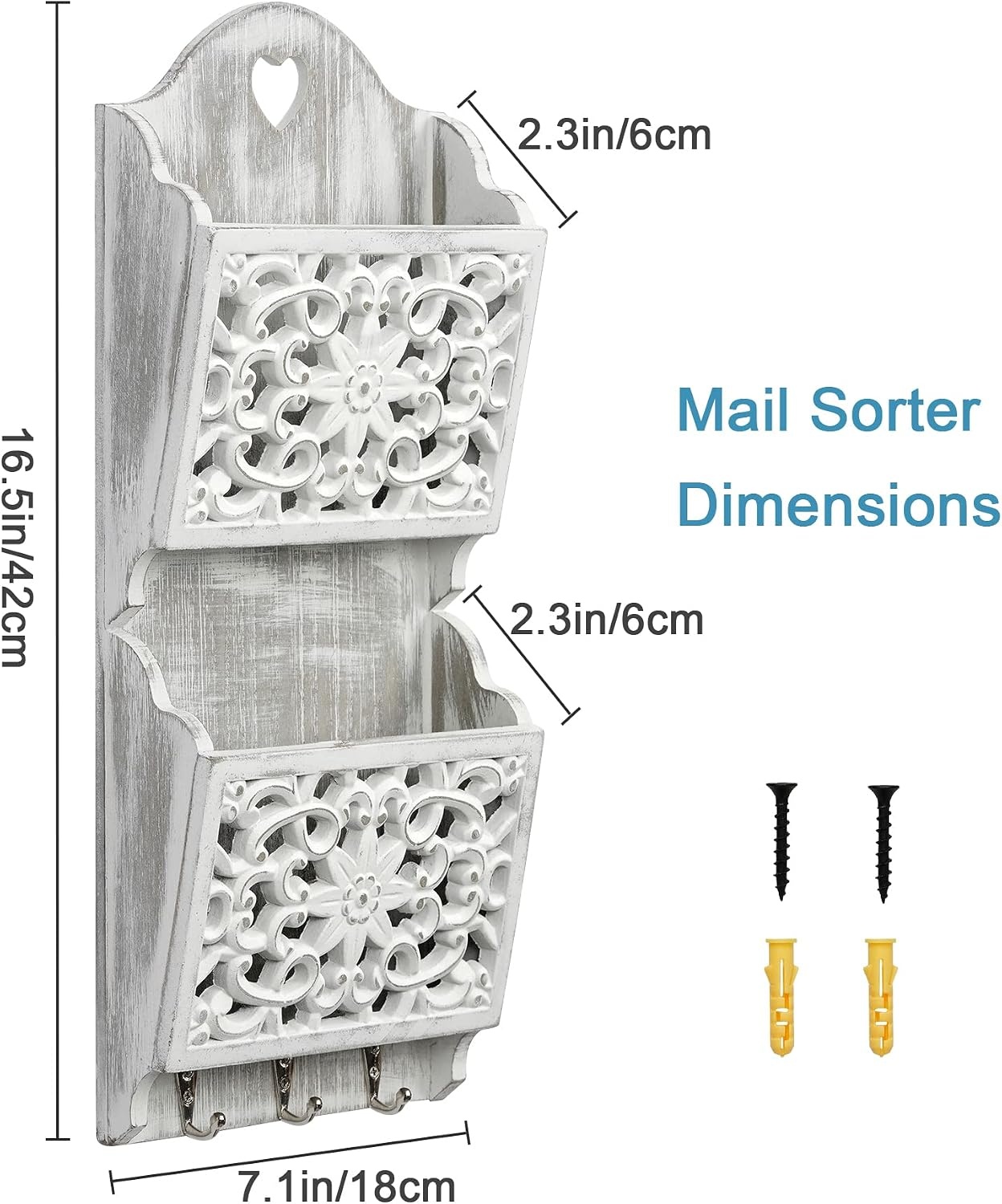 Rustieke Sleutelhouder & Postsorteerder met 3 Haken - 51% Korting!