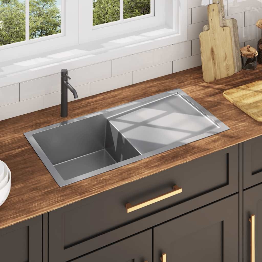 RVS Spoelbak met Afdruiprek - Handgemaakt, 87cm - 35% Korting