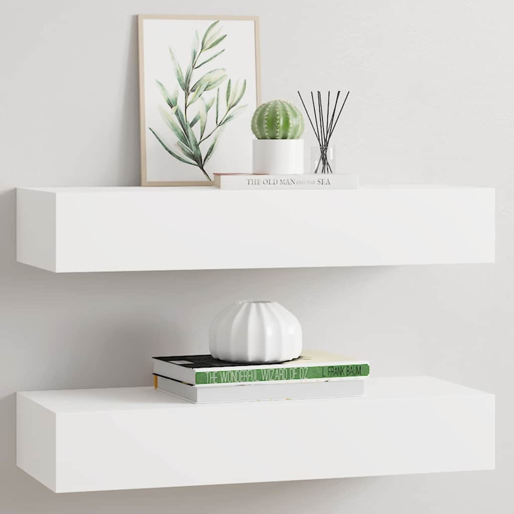 vidaXL Wandschappen met Lade (2 st) 60x23,5 cm Wit - 34% Korting