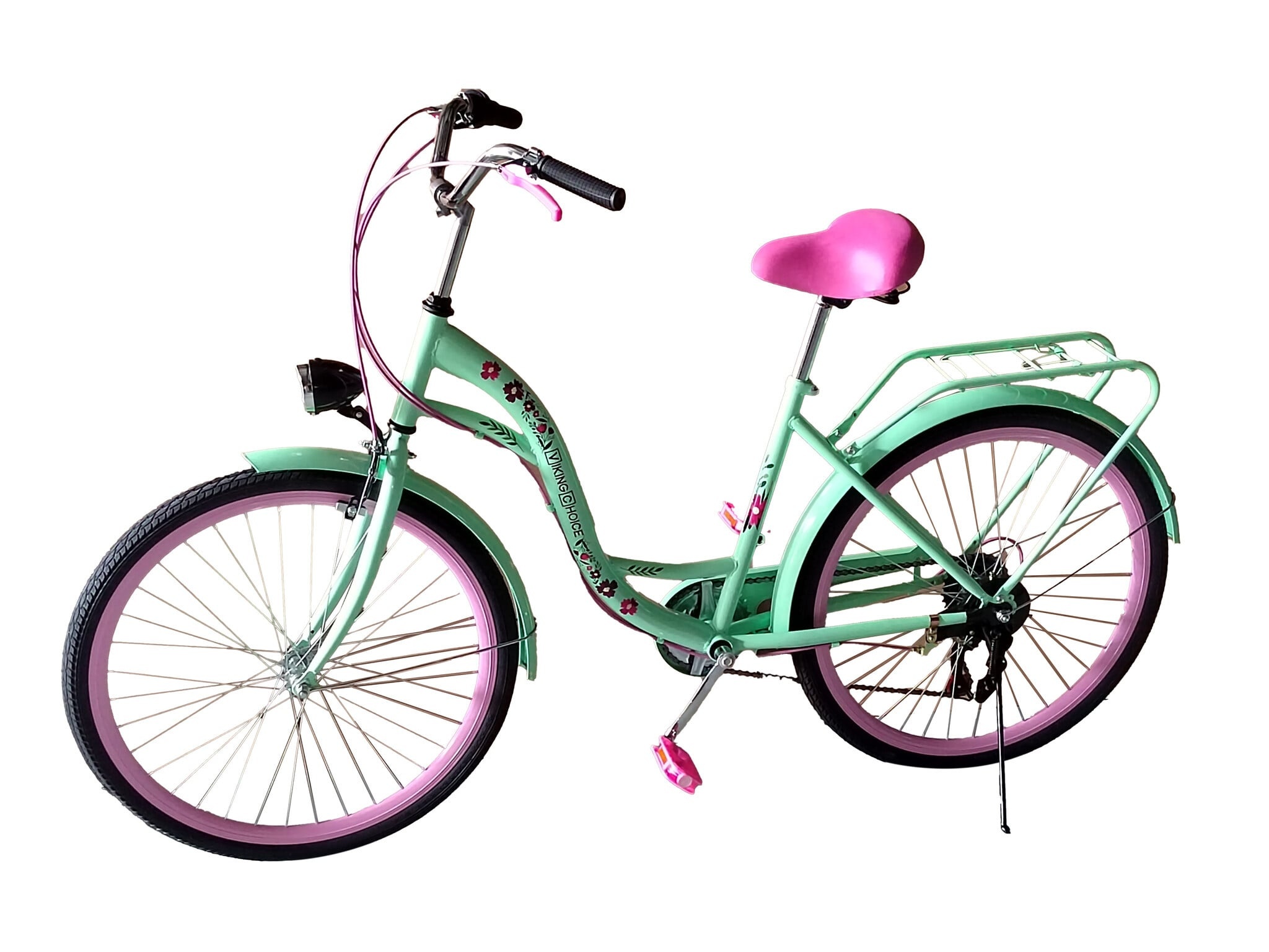 Meisjesfiets 26 inch 7 versnellingen mintgroen/roze (35% korting)
