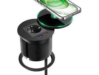 HANNELORE Inbouwstopcontact met USB-C PD 30 W, 15 W draadloos opladen