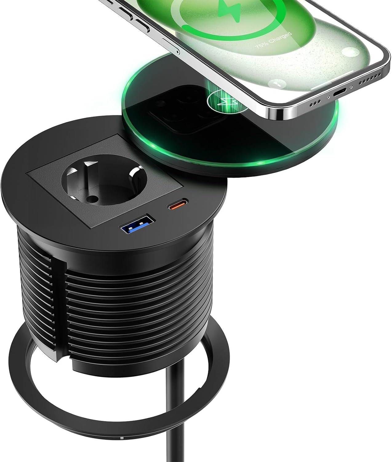 HANNELORE Inbouwstopcontact met USB-C PD 30 W, 15 W draadloos opladen