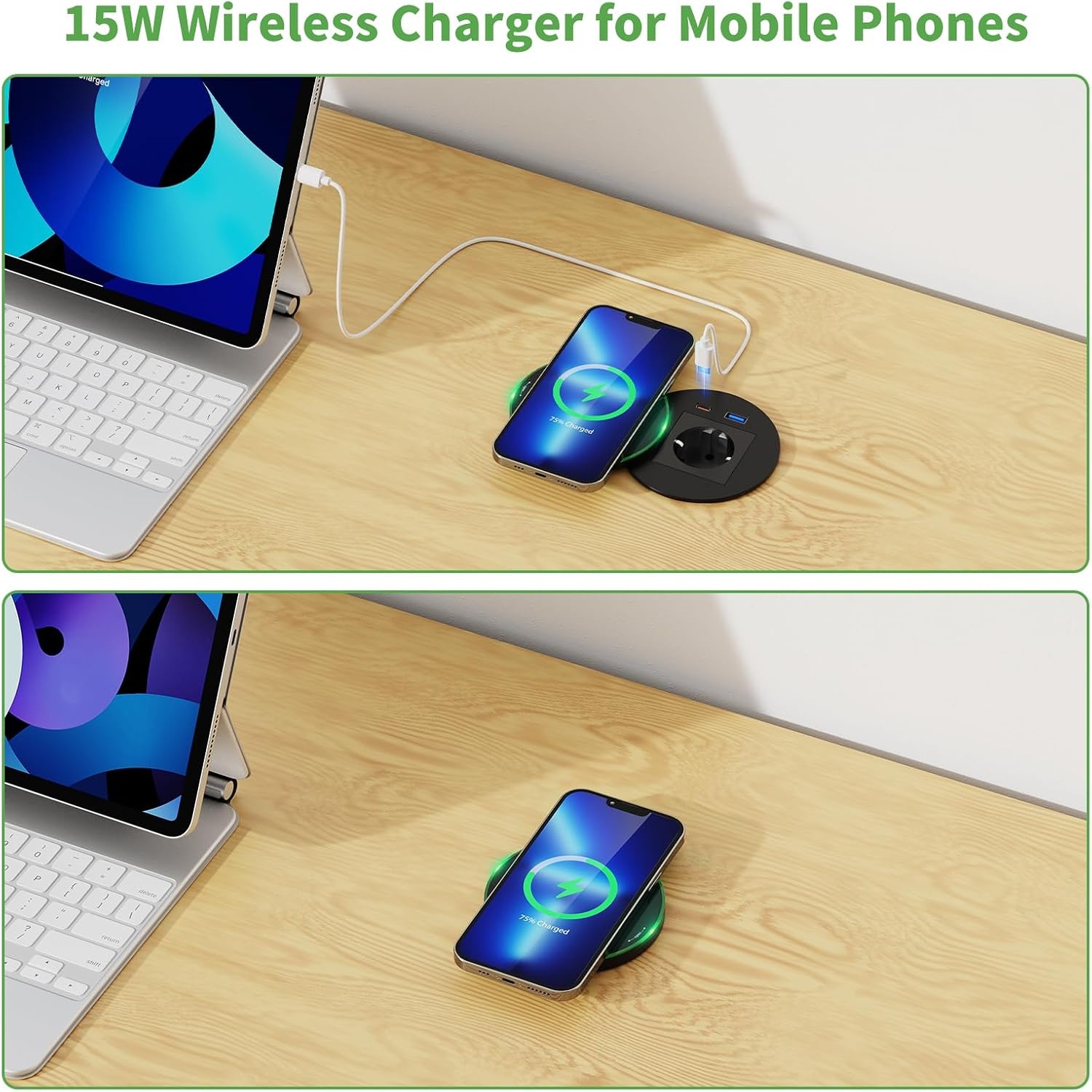 HANNELORE Inbouwstopcontact met USB-C PD 30 W, 15 W draadloos opladen