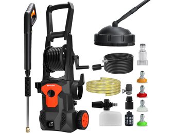 Pressure Washer Hogedrukreiniger, 160 bar voor 50 m²/u, 420 l/u, drukreiniger met 4 sproeiers, schuimsproeier, 17 m slang, sneeuwschuim-spuitpistool