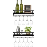 Mkono Wandmontage wijnrek set van 2 houten plank rustieke fles glas zwevende planken glaswerk hanger moderne planten foto's display opslag houder keuken eetkamer bar, zwart, 43 x 15 x 1,8 cm
