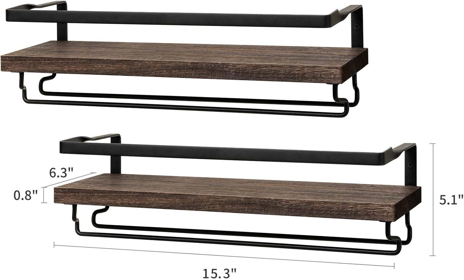 Mkono Wandmontage wijnrek set van 2 houten plank rustieke fles glas zwevende planken glaswerk hanger moderne planten foto's display opslag houder keuken eetkamer bar, zwart, 43 x 15 x 1,8 cm