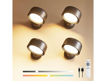 FULEN 4 stuks led-wandlampen voor binnen, wandlamp met 8000 mAh batterij, touch en afstandsbediening, 4 helderheidsniveaus, 18 kleuren, 360° draaibaar, voor woonkamer, slaapkamer, trappenhuis, hal