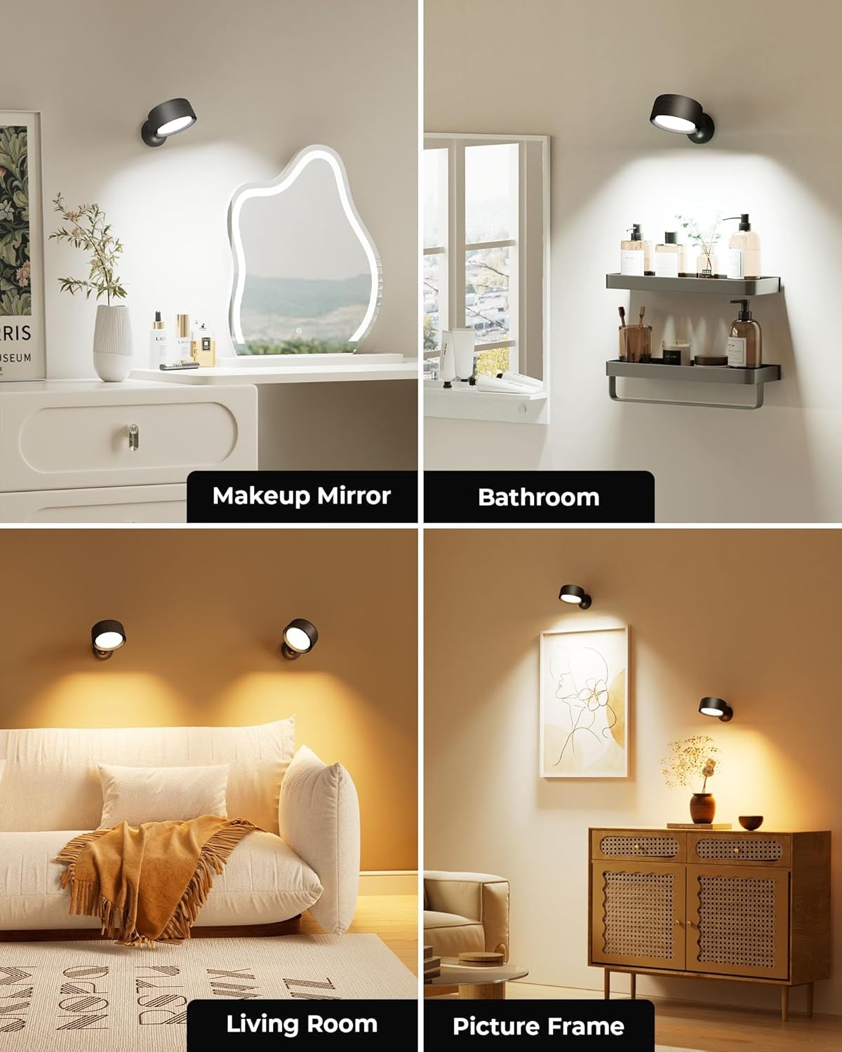 FULEN 4 stuks led-wandlampen voor binnen, wandlamp met 8000 mAh batterij, touch en afstandsbediening, 4 helderheidsniveaus, 18 kleuren, 360° draaibaar, voor woonkamer, slaapkamer, trappenhuis, hal