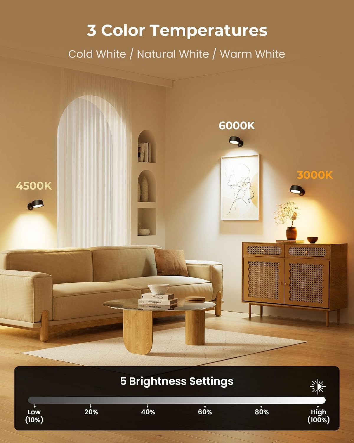 FULEN 4 stuks led-wandlampen voor binnen, wandlamp met 8000 mAh batterij, touch en afstandsbediening, 4 helderheidsniveaus, 18 kleuren, 360° draaibaar, voor woonkamer, slaapkamer, trappenhuis, hal