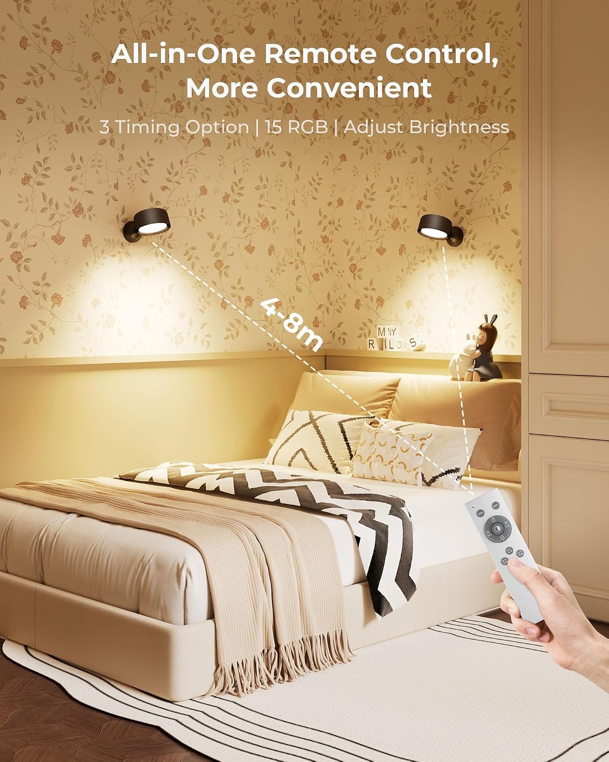 FULEN 4 stuks led-wandlampen voor binnen, wandlamp met 8000 mAh batterij, touch en afstandsbediening, 4 helderheidsniveaus, 18 kleuren, 360° draaibaar, voor woonkamer, slaapkamer, trappenhuis, hal