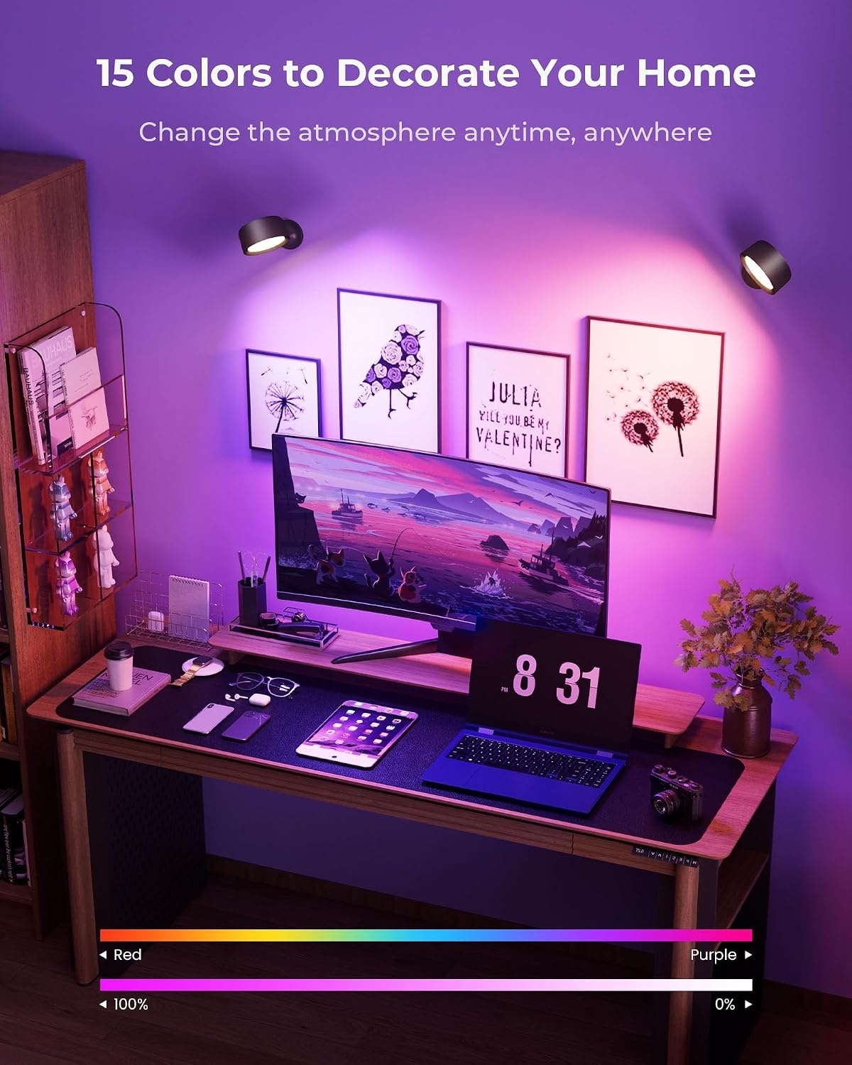 FULEN 4 stuks led-wandlampen voor binnen, wandlamp met 8000 mAh batterij, touch en afstandsbediening, 4 helderheidsniveaus, 18 kleuren, 360° draaibaar, voor woonkamer, slaapkamer, trappenhuis, hal