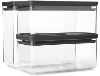 Brabantia TASTY+ Stapelbare Voorraadbussen Set van 2-1,5L & 3,5L | Luchtdicht bakje met siliconen deksel voor in de keuken | Pot voor droge en natte producten| Dark Grey