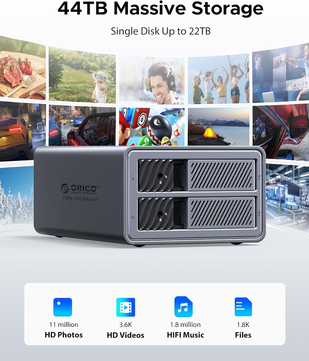 ORICO Aluminium 2 Bay RAID-behuizing, 3,5 inch HDD tot 2 x 22 TB