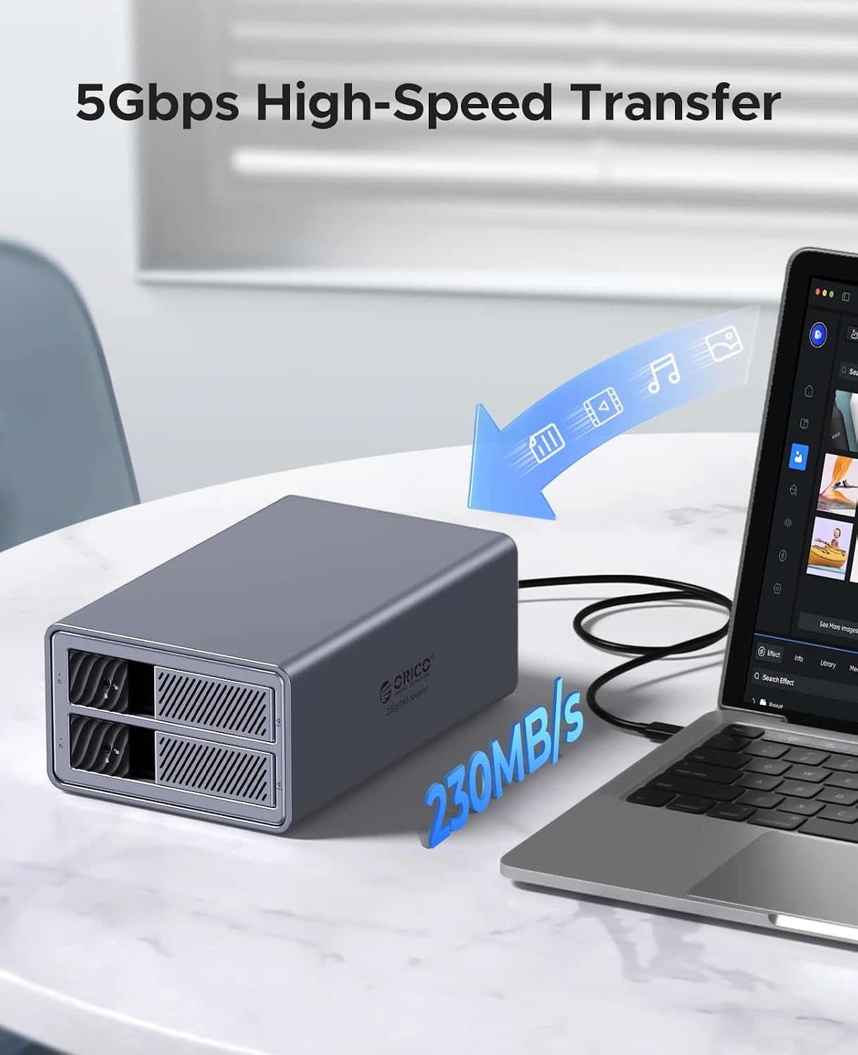 ORICO Aluminium 2 Bay RAID-behuizing, 3,5 inch HDD tot 2 x 22 TB