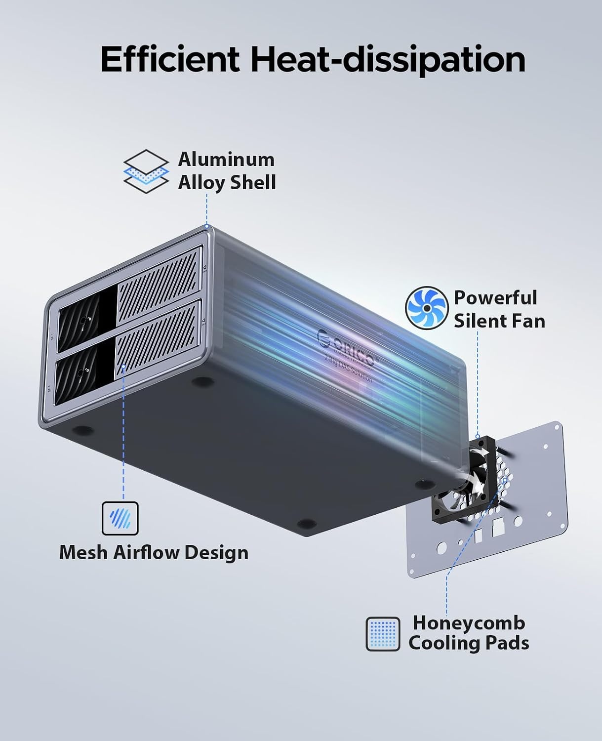 ORICO Aluminium 2 Bay RAID-behuizing, 3,5 inch HDD tot 2 x 22 TB