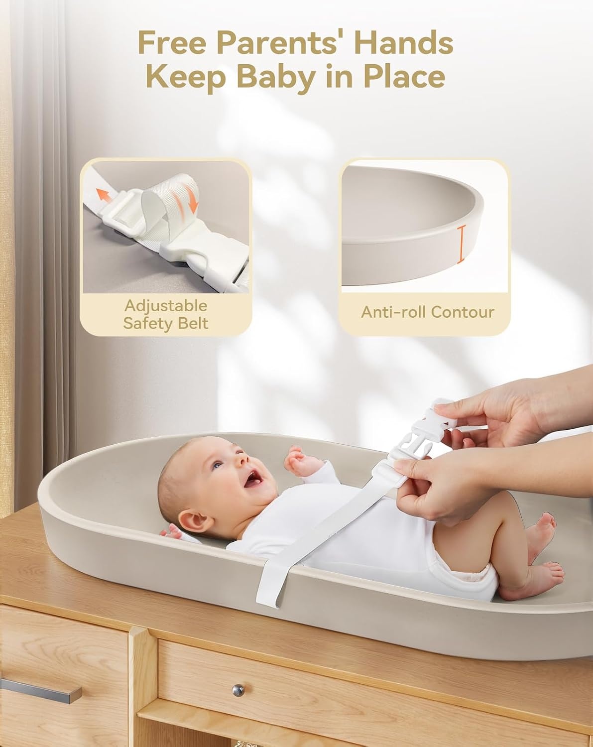 COMOMY Baby aankleedkussen voor dressoir - afveegbaar en met bevestigingsriem