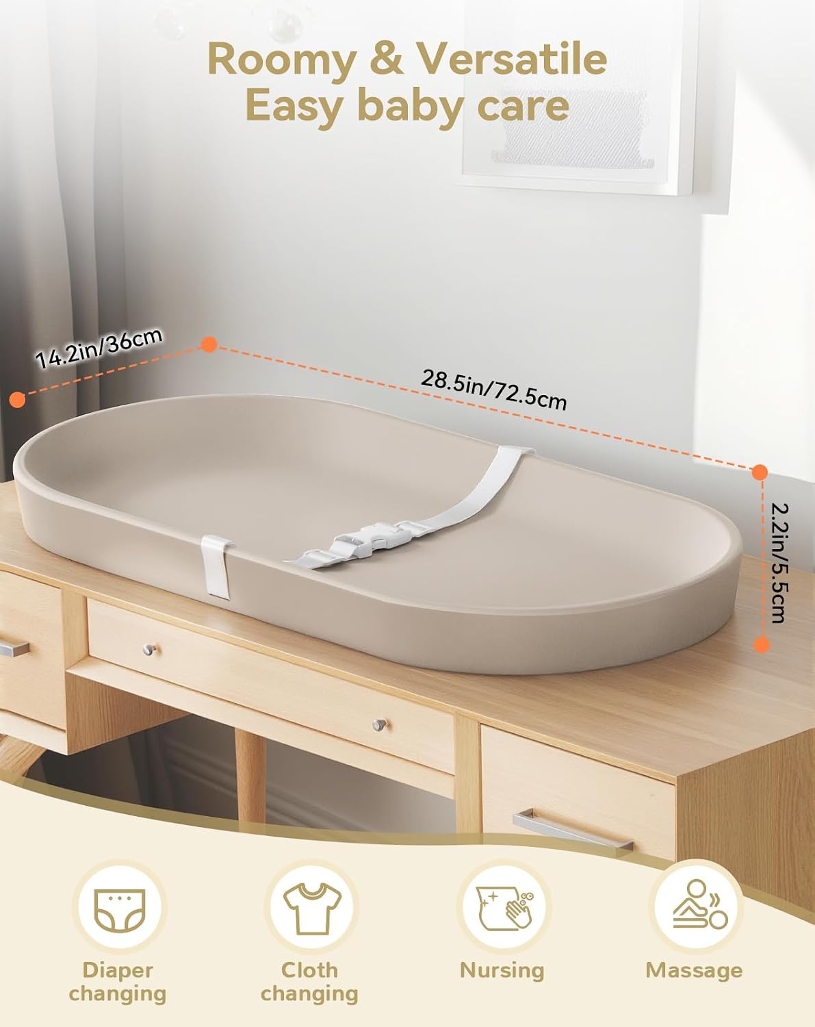 COMOMY Baby aankleedkussen voor dressoir - afveegbaar en met bevestigingsriem