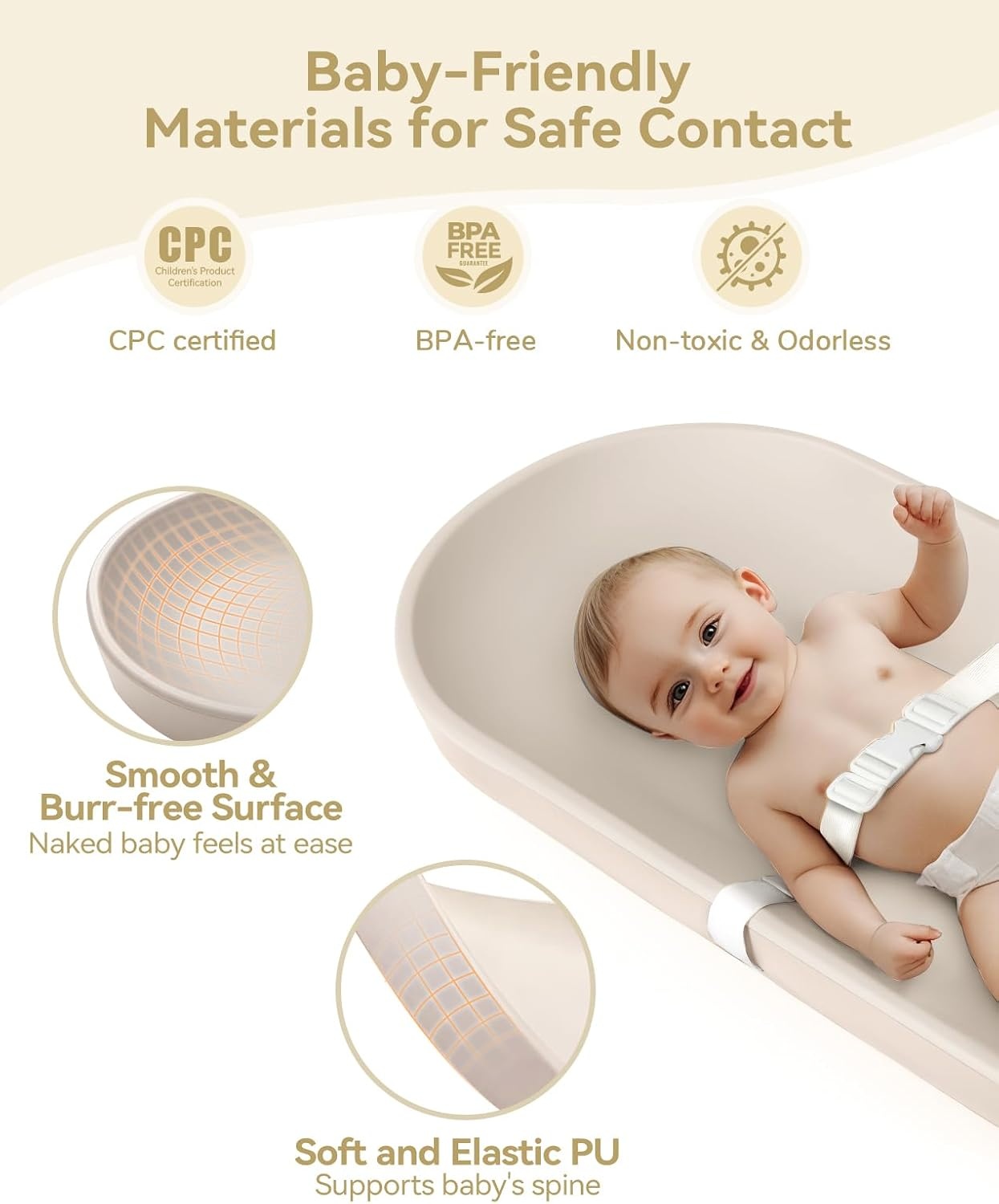 COMOMY Baby aankleedkussen voor dressoir - afveegbaar en met bevestigingsriem