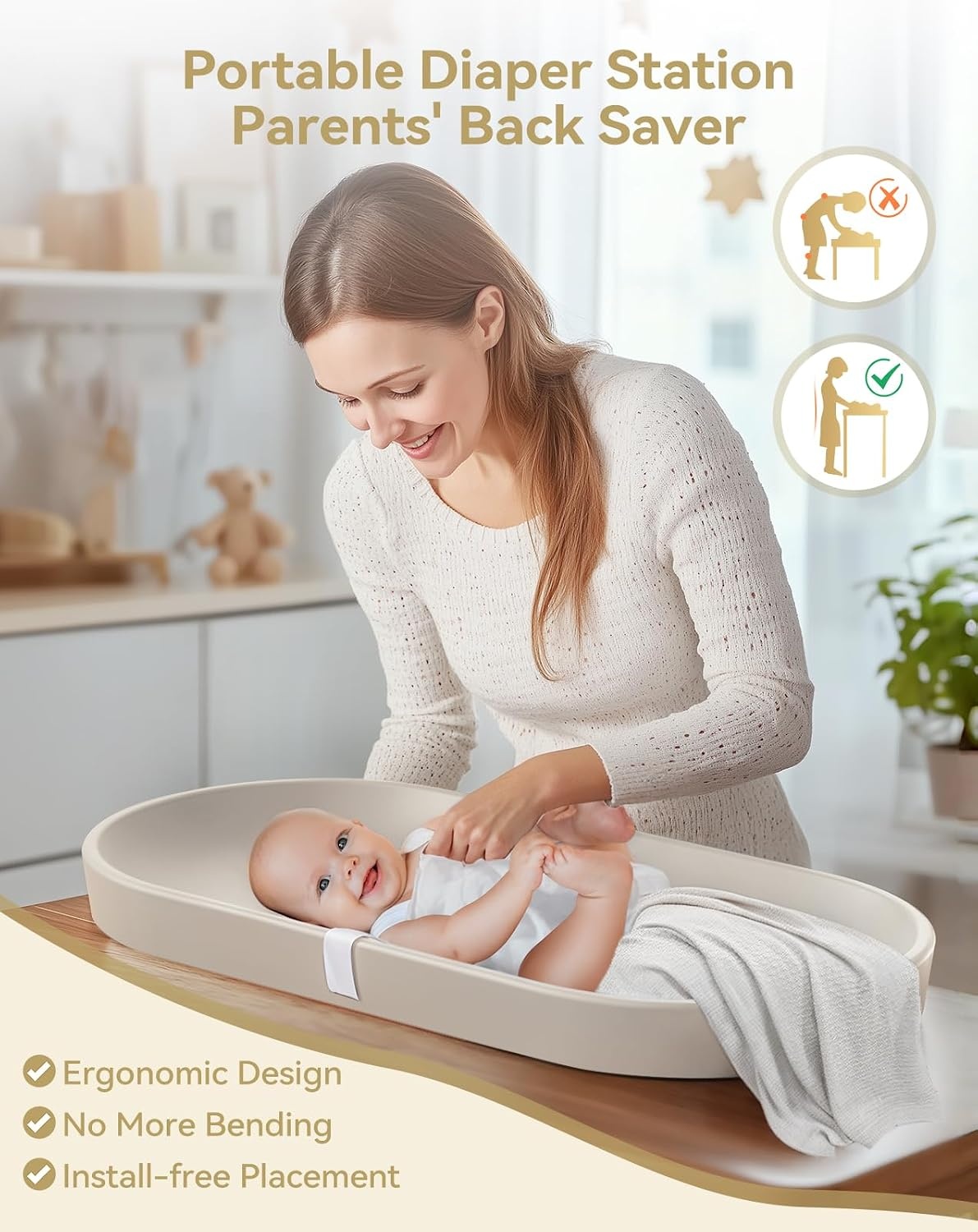 COMOMY Baby aankleedkussen voor dressoir - afveegbaar en met bevestigingsriem