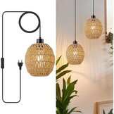 WILON Hanglamp met stekker, 2 stuks E27 vintage lamp met 4,5 m kabel, rotan lampenkap, hanglamp, eettafellamp, hangend, hanglamp voor woonkamer, slaapkamer