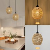 WILON Hanglamp met stekker, 2 stuks E27 vintage lamp met 4,5 m kabel, rotan lampenkap, hanglamp, eettafellamp, hangend, hanglamp voor woonkamer, slaapkamer