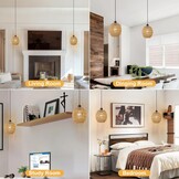 WILON Hanglamp met stekker, 2 stuks E27 vintage lamp met 4,5 m kabel, rotan lampenkap, hanglamp, eettafellamp, hangend, hanglamp voor woonkamer, slaapkamer