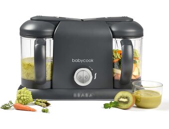 BÉABA, Babycook Duo, 4-in-1 babyrobot, mixer-koker, snel stomen, 15 min, voedseldiversificatie, kleine zelfgemaakte babypotten, XXL-inhoud 2200 ml, donkergrijs