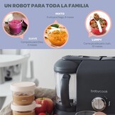 BÉABA, Babycook Duo, 4-in-1 babyrobot, mixer-koker, snel stomen, 15 min, voedseldiversificatie, kleine zelfgemaakte babypotten, XXL-inhoud 2200 ml, donkergrijs