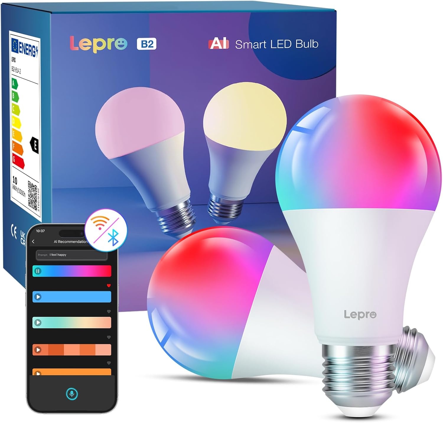 Lepro E27 AI Smart Bulb, 12W = 100W, afstembaar wit, 1520lm dimbaar, 4 verpakkingen